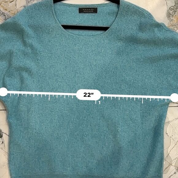 Tahari | L | teal 100% 2 Ply Cashmere Turquoise Pullover Sweater Top - Picture 3 of 7